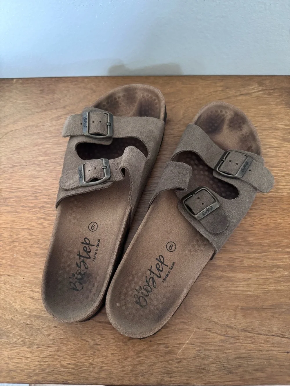 BioStep Brown Suede Leather Slide On Sandals Size 9